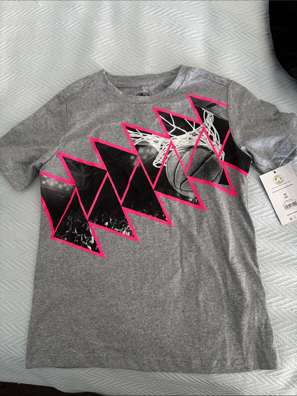 Boys' Gray Basketball Graphic Tee with Pink Accent Zigzag